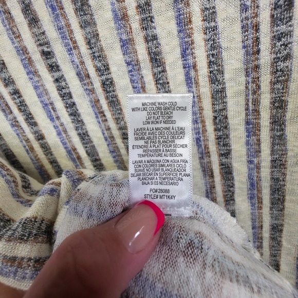 Studio B‎ Bobeau Top Womens XL Gray Striped Tie Hem Draped Open Knit Slouchy - Picture 12 of 13